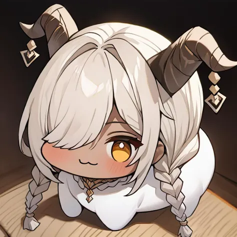 anime girl laying on the floor with horns on her head