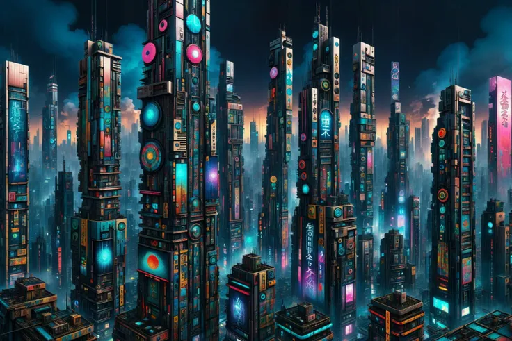 futuristic city with futuristic lights and skyscrapers in the background