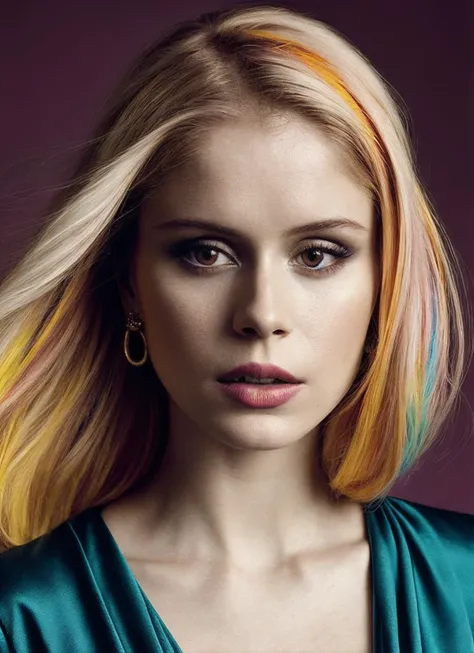 portrait of sks woman by Flora Borsi, style by Flora Borsi, bold, bright colours, rainbow Mohawk haircut, ((Flora Borsi)), <lora:locon_erinmoriarty_v1_from_v1_64_32:1>