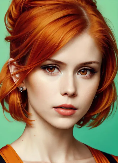 portrait of sks woman by Flora Borsi, style by Flora Borsi, bold, bright colours, orange Mohawk haircut, ((Flora Borsi)), <lora:locon_erinmoriarty_v1_from_v1_64_32:1>