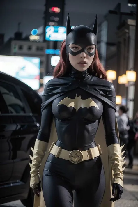 masterpiece, best quality, ultra detailed, absurdres, scenery, 
<lora:CARTOON_DC_batgirl_ownwaifu:0.8>
CARTOON_batgirl_ownwaifu,www.ownwaifu.com,mask,long hair,blue eyes,bodysuit,breasts,cape,domino mask,belt,medium breasts,superhero,gloves,lips,black body...