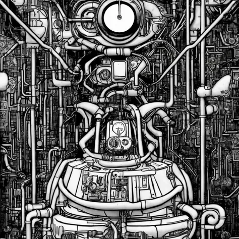 black and white, photorealistic intricately detailed comic book art by award winning line artist, of a steampunk scientist stepping stepping through a magical portal, black and white ink, epic cinematography