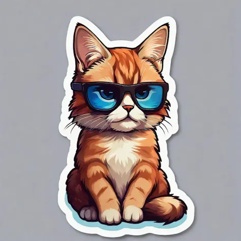 a sticker of a cat wearing sunglasses sitting on a table