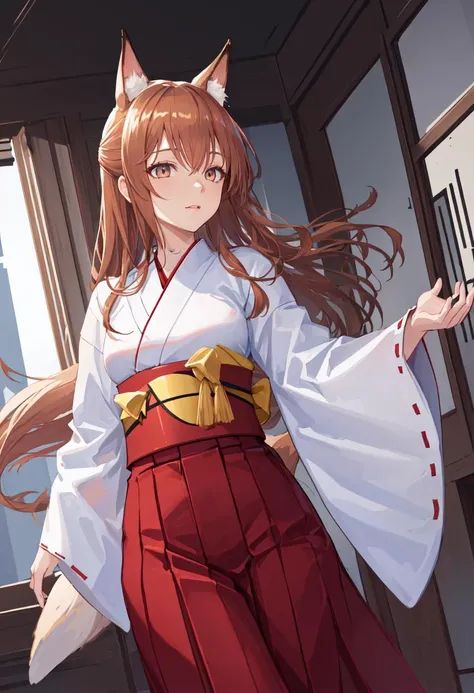 best quality, masterpiece, highres, solo, (franka_arknights:1.10), (white kimono:1.35), (red hakama:1.35), (wide sleeves:1.20), 22 <lora:franka_arknights:0.80>