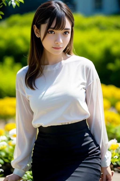 1girl,(wearing a blouse and pencil skirt:1.2),(RAW photo, best quality), (realistic, photo-realistic:1.4), masterpiece, an extremely delicate and beautiful, extremely detailed, 2k wallpaper, Amazing, finely detail, extremely detailed CG unity 8k wallpaper,...