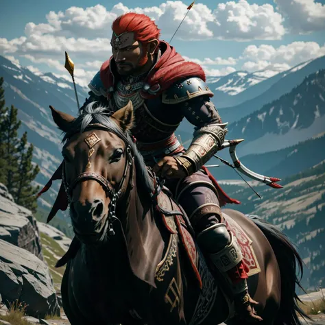 there is a man riding a horse with a bow and arrow