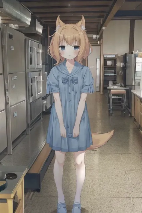 anime character in a kitchen with a cat costume on