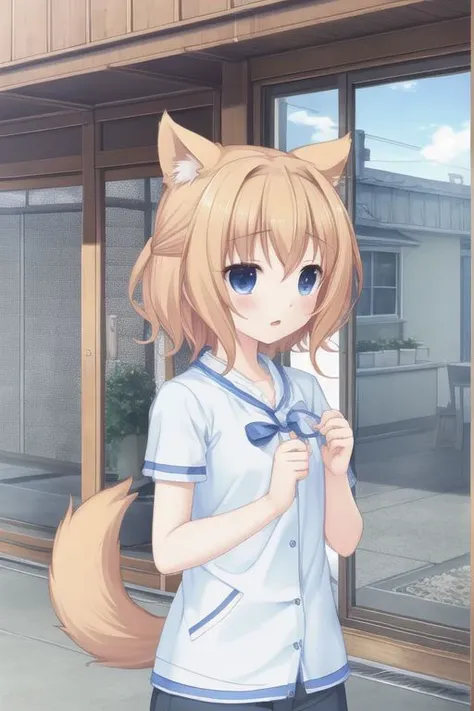 anime girl with a cat ears and a blue shirt