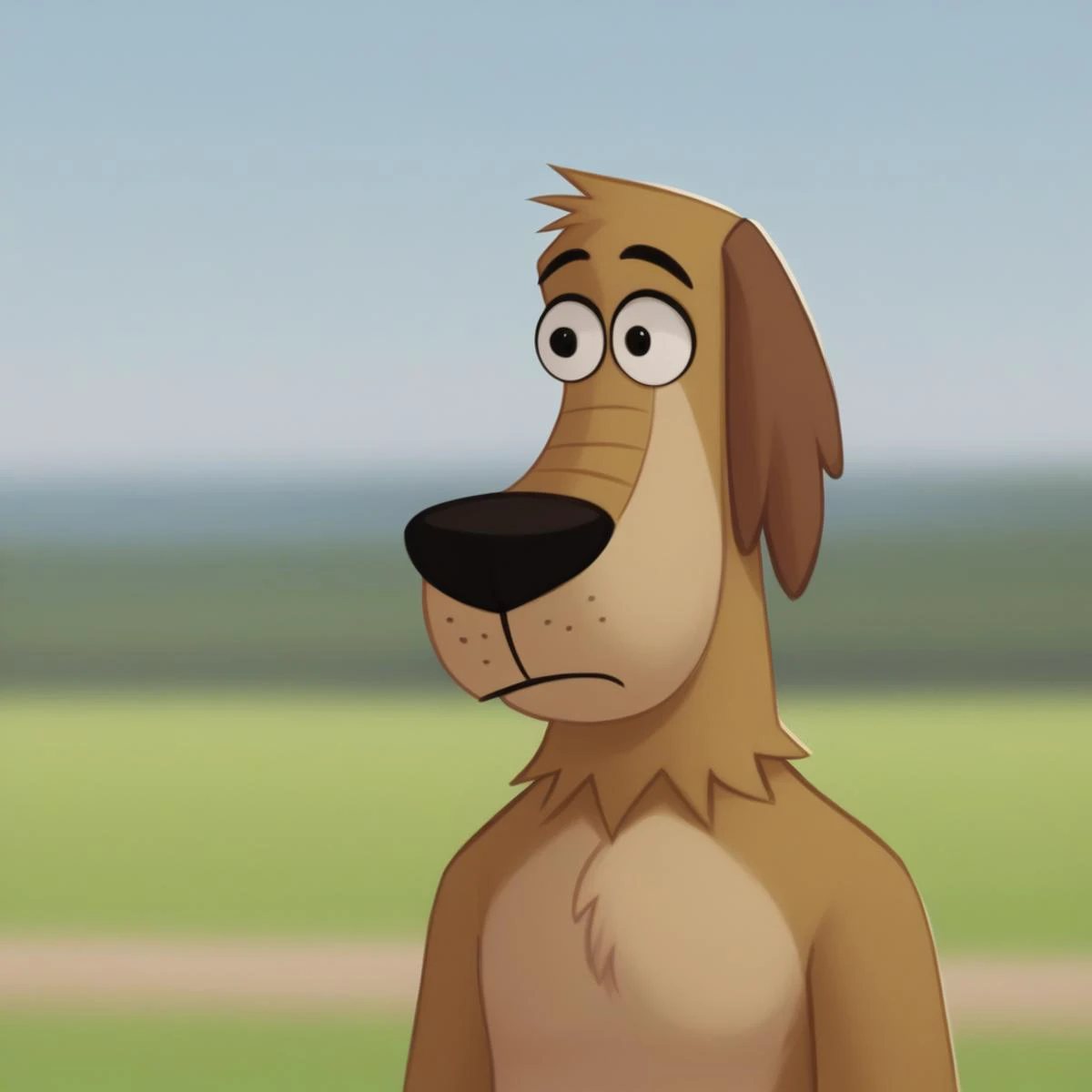 a close up of a cartoon dog with a big nose