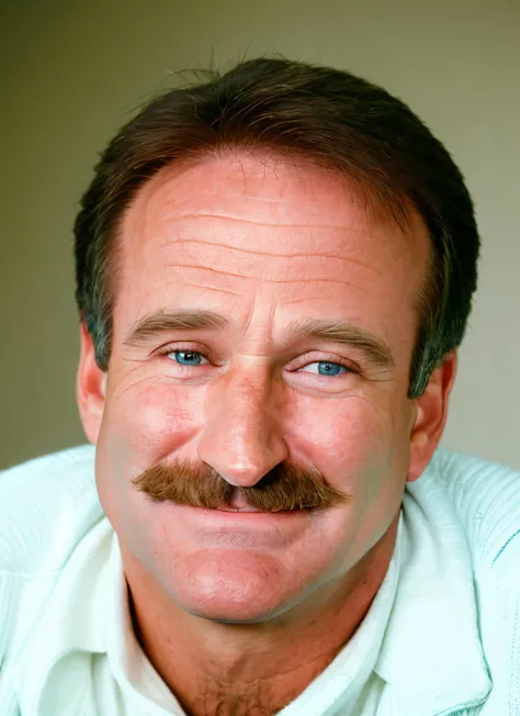 arafed man with a mustache and a white shirt