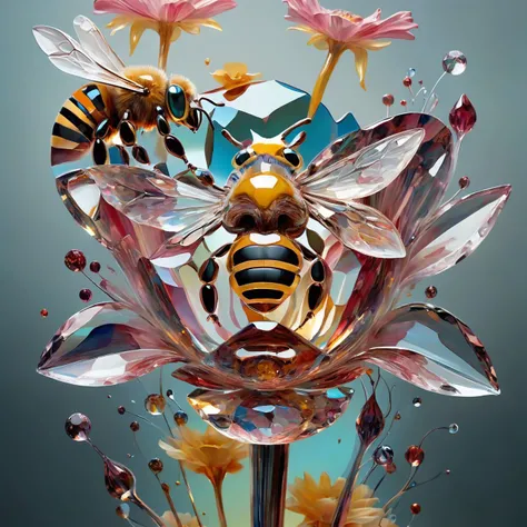 ral-crztlgls Surrealist painting of bee on a flower AND (ral-crztlgls:0.25) Colourful Surrealist painting of a face <lora:ral-crztlgls:0.50> :0.67