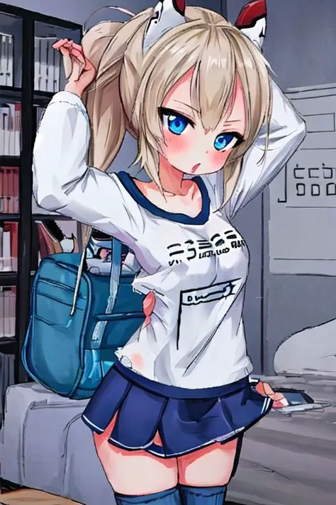 anime girl with a blue skirt and a white shirt