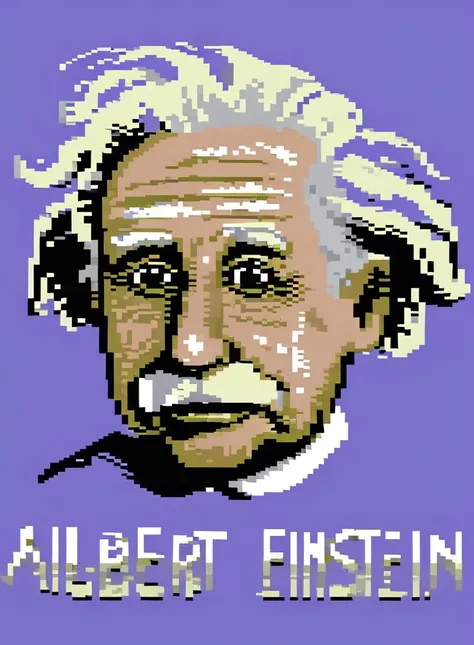 64gr4ph1cs style, 64t3xt text, pixel art of albert einstein <lora:C64XL:1>