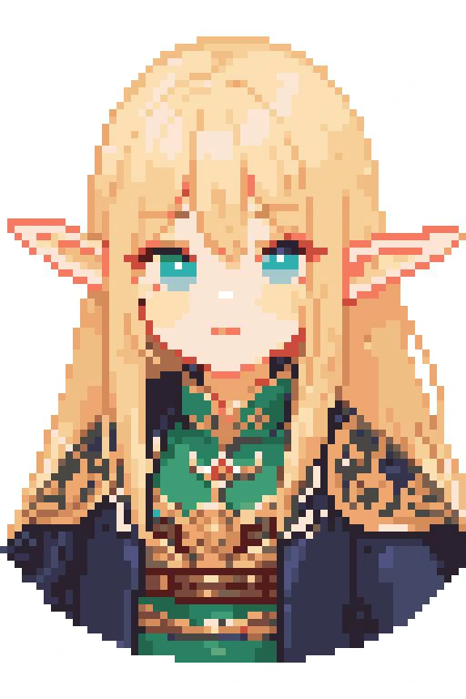 <lora:64x64v2-10:1> pixel art, portrait, cowboy shot, simple background,  <lora:Deedlit:0.8> deedlit, elf, blonde hair,  <lora:hotarusaturation_1_v100:1>