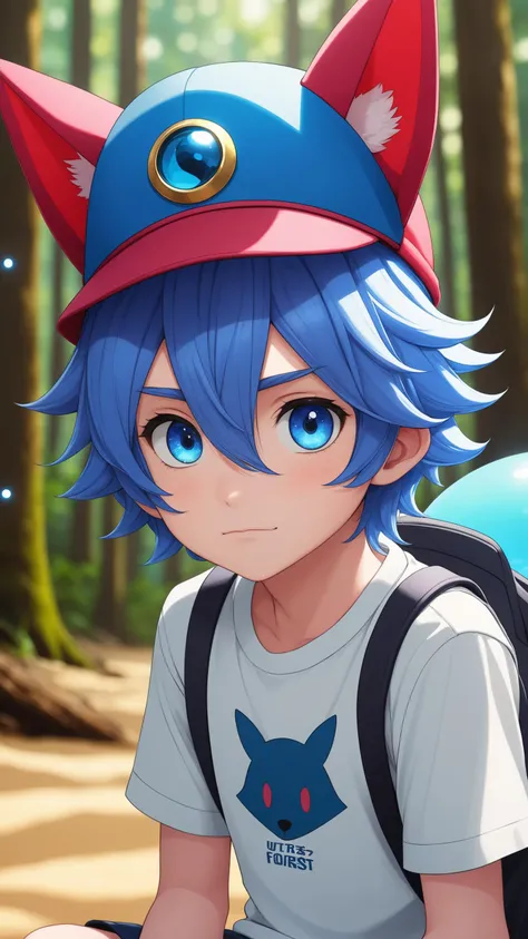 1boy, crimson hair, crimson animal ears, masterpiece, ultra detail, forest, blue eyes, (cute shirt:1.3), glass orb, galaxy, blue hair, hat, masterpiece, ultra detail, beach, blue eyes, (cute shirt:1.3), crimson hair, crimson animal ears, masterpiece, ultra...