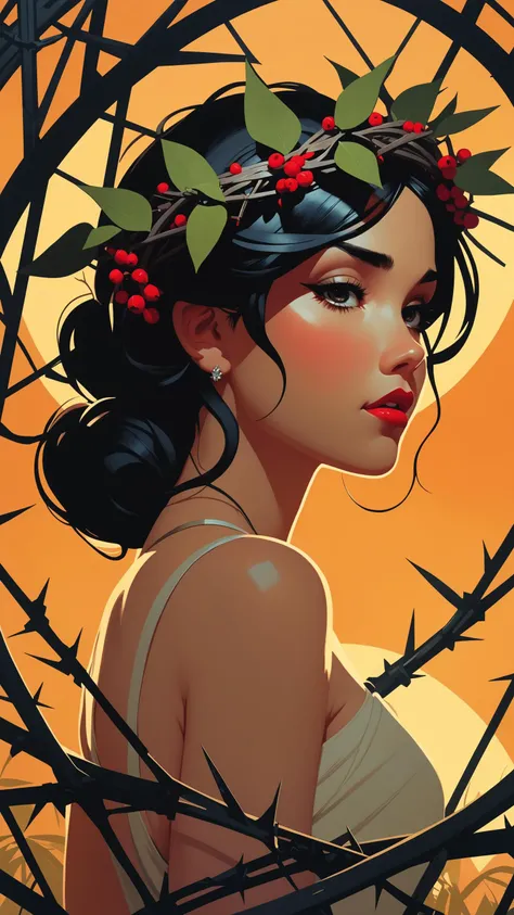 designed by greg manchess, gil elvgren, sachin teng, greg rutkowski and ilya kuvshinov, pretty, landscape of a Aesthetically Pleasing (The Crown of Thorns:1.3) from inside of The Elysian Fields, foliage, at Golden hour, Hopeless, behance, Atompunk, Warm li...