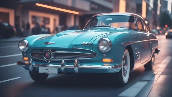 a professional dslr photography of a retro car in futuristic design