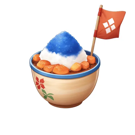 there is a bowl of food with a flag on top