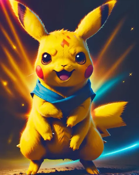 a close up of a pikachu standing on its hind legs