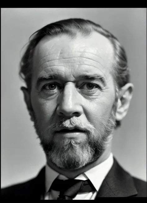 a 1930s professional photograph of sks person, ((detailed face)), (high detail), sharp, 8k, ((bokeh)), <lora:locon_georgecarlin_...