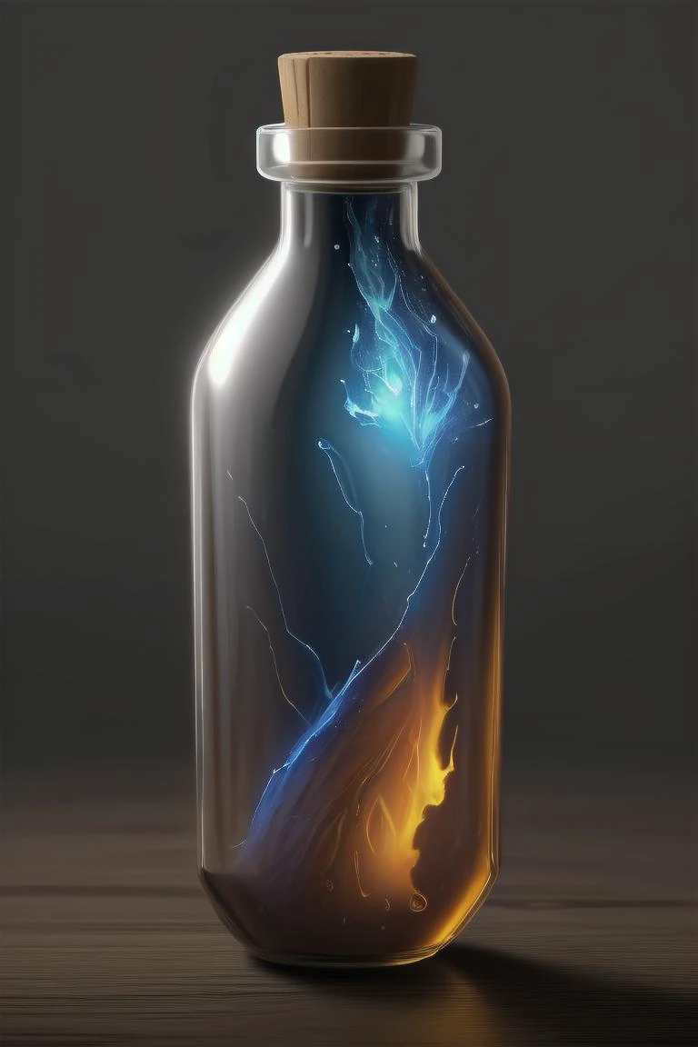 breathtaking full shot, hdr, dynamic lighting, (masterpiece, top quality, best quality, official art, beautiful and aesthetic:1.2),(8k, best quality, masterpiece:1.2), bottle full of liquid rejuveneation, transparent, no humans, orange and white bottle, fa...