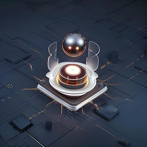 a close up of a computer chip with a sphere on top