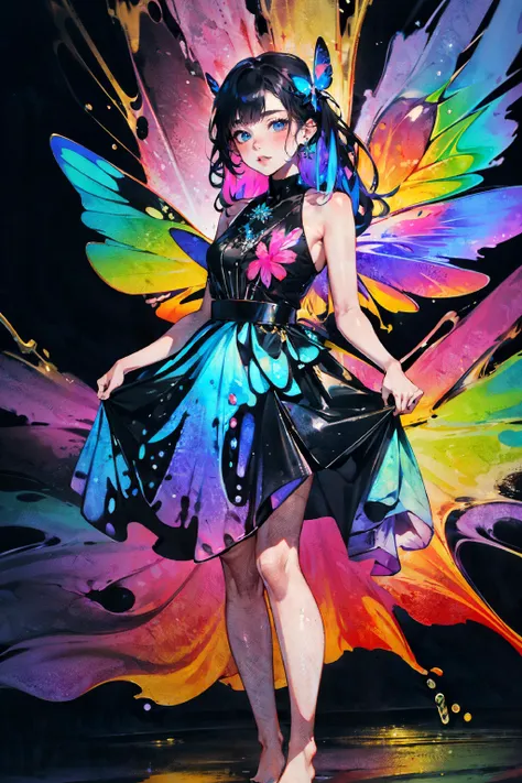 araffe dressed in a colorful dress and butterfly wings