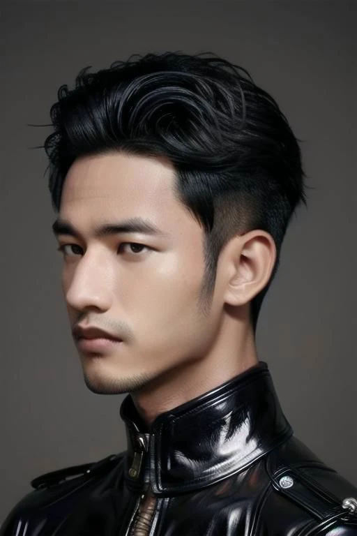 1man,SyahNv, Portrait painting, fade  hairstyles, leather latex , 8K UHD,  Handsome face,