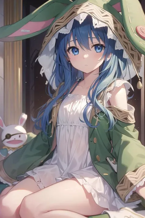 dalyoshino, <lyco:yoshino-lyco-nochekaiser:1>, 
yoshino, blue eyes, blue hair, long hair,
BREAK animal ears, animal hood, boots, coat, eyepatch, green footwear, hand puppet, hood, puppet, rabbit, rabbit ears, stuffed animal, stuffed toy,
BREAK looking at v...