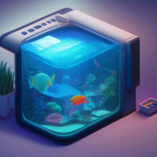 a cropped painting of a fish in a fish tank with a computer inside of it, and a computer screen in the background, art by IsometricHyper