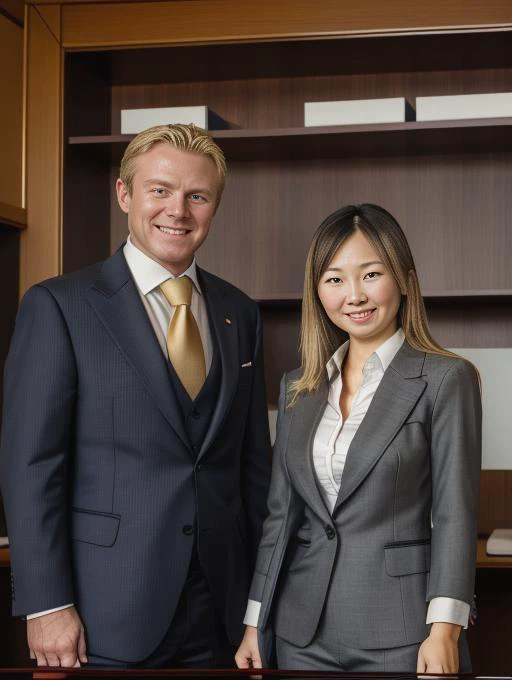 arafed image of a man and a woman in business attire