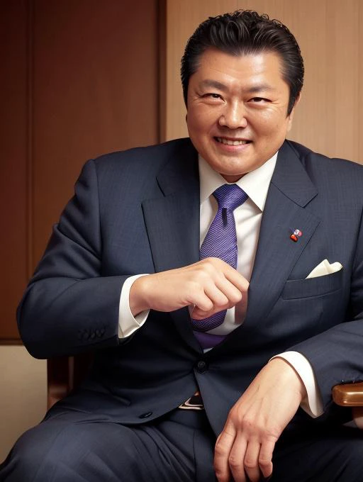 arafed asian man in a suit and tie sitting in a chair