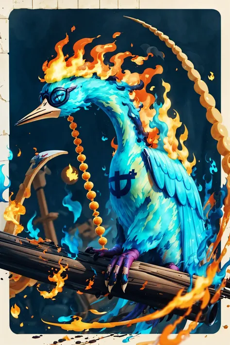 a close up of a bird with a fire ring around it