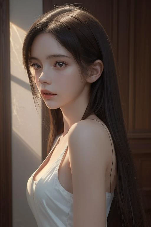 Best Quality,Masterpiece,Ultra High Resolution,(Realisticity:1.4),Original Photo,Cinematic Lighting,,1Girl,light and shadow, head and shoulders, long hair <lora:yame:0.6>