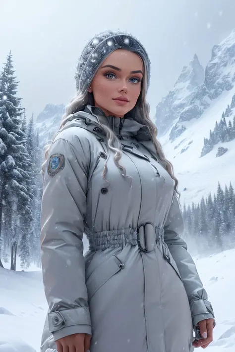 a photo of a stunning S067_BaileyStewart, in the (alps), snowy, wearing a (parkas:1.1), (snowstorm:1.2), (8k, RAW photo, best quality, ultra high res, depth of field:1.2), (absurdres, intricate, photorealistic, masterpiece, ultra-detailed, Unreal Engine:1....