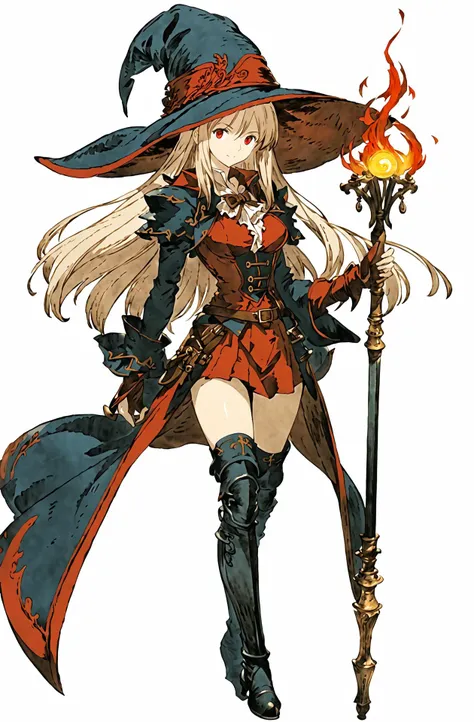 a woman in a witch costume holding a wand and a fire