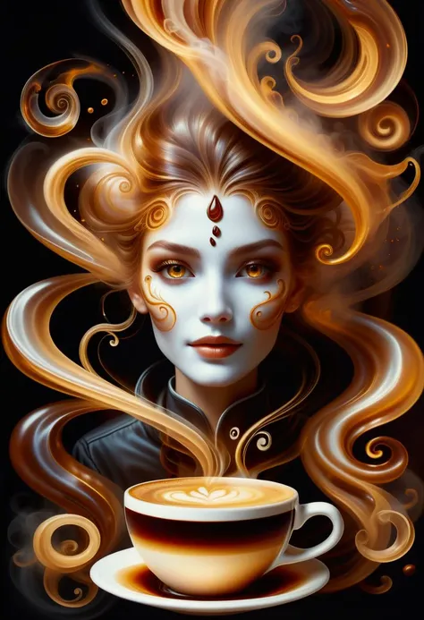 a painting of a woman with a cup of coffee in her hand