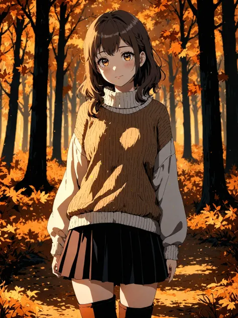 portait of 1girl wearing (Cozy_knit_sweater:1.5),(Corduroy_skirt:1.4),(Knee-high_boots:1.3),(Autumn_forest_background:1.4),
masterpiece, best quality, night, highres, 4k, 8k, intricate detail, cinematic lighting, amazing quality, amazing shading, soft ligh...