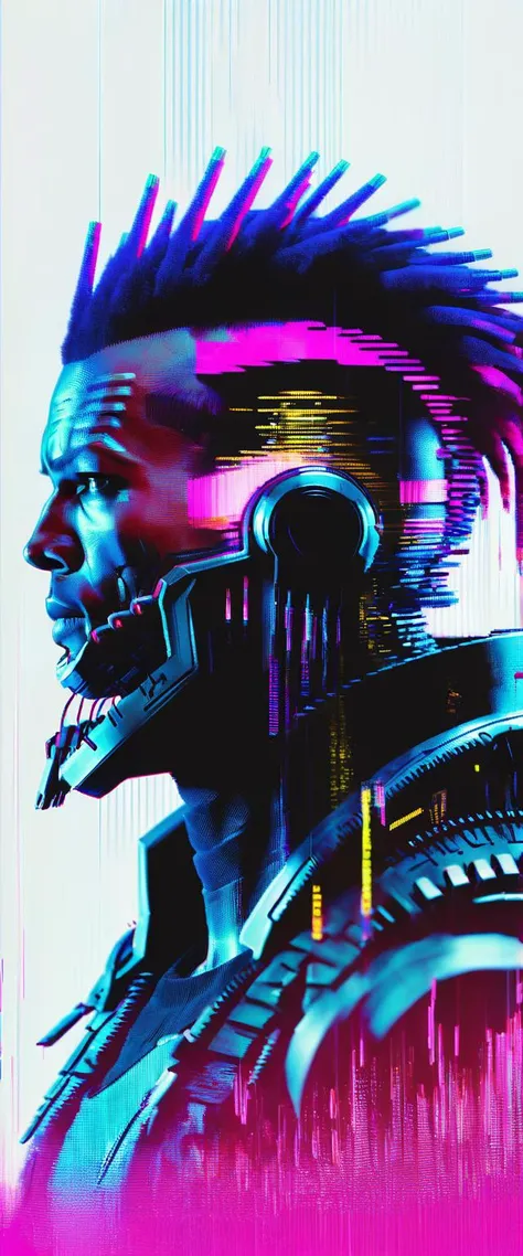 <lora:Aether_Glitch_v1_LoRA:1> vhs glitch movie still of cyberpunk 2077 black character, cinematic, hires 8k, intricate, white background