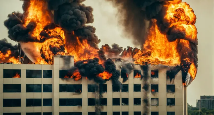 cinematic film still of  <lora:cinematic explosion style:1.5>
a large fire explosion is coming out of a building cinematic explosion style, shallow depth of field, vignette, highly detailed, high budget, bokeh, cinemascope, moody, epic, gorgeous, film grai...