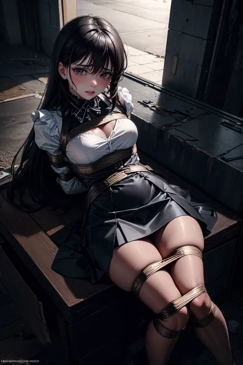 (masterpiece:1.2), (best quality:1.2), (extremely detailed:1.2), 1girl, medium breasts, black hair, long hair, white blouse, blue skirt, pantyhose, lay down on the table,
<lora:kidnap_v0.2:0.85>, bdsm, bondage, bound, restrained, bound wrists, bound arms, ...