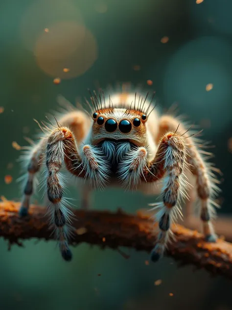 a cute fluffy jumping spider made out of magic, ((fairytale)), ((fantasy style)), ((intricate details)), hdr, ((intricate detail...