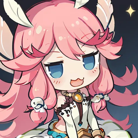 <lora:dragalialost_notte:1> notte, hair flower, fairy wings || dress, detached sleeves, skirt, close up, <lora:hotarueye_jitome13_v100:0.9>, <lora:catmouth_v100:0.35> :3, open mouth, <lora:Zhubidatou:0.2>, <lora:style_projectsekaistamp:0.9> chibi,, best qu...