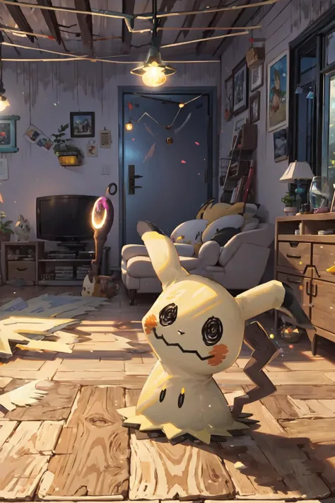 masterpiece,best quality,(Mimikyu_Pokemon),no humans,indoors,living room,<lora:Mimikyu_Pokemon_Anime_Dim32:0.7>,