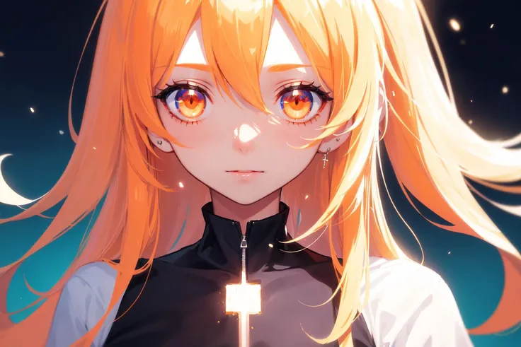 (masterpiece, best quality, ultra detailed, pixiv fanbox, 1girl, glowing bright eyes, light particles, orange eyes, selective color

(close-up), portrait, portrait, (solo), masterpiece, best quality, clothes