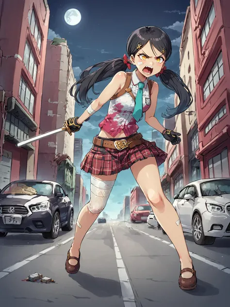 score_9, score_8_up, score_7_up, score_6_up, source_anime, BREAK
1girl, solo, <lora:Onechanbara2_Saki_Pony_v1:0.9>, detailed face, detailed eyes, (tokyo city, buildings, street, cars, ruins, destruction, dark night:1.5), moon, pov, low twintails, red ribbo...