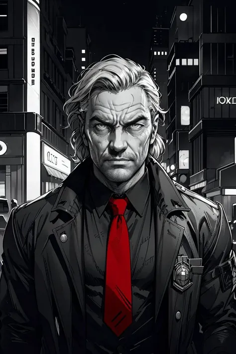 portrait,old grumpy detective,red tie,Sin_City_Style,monochrome,detailed,(prettyeyes:0.75),sharp,HD,HDR,<lora:Immoral_City:0.6>,