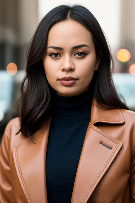 photo of (fr4nki34d4ms:0.99), a woman, RAW, portrait photo, long brown leather coat, turtleneck, long haircut, slim body, lips parted, warm lighting, 4k, sharp focus, high resolution, (ultra detailed face:1.2), (ultra detailed skin:1.2), (ultra detailed ey...