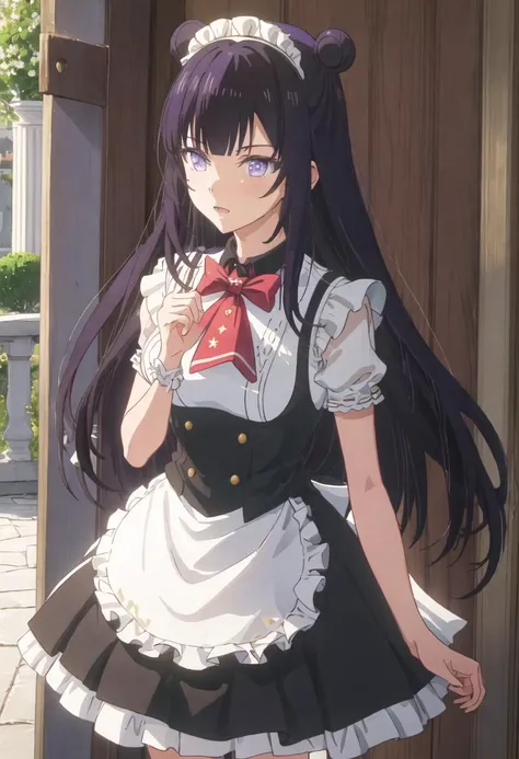 best quality, masterpiece, highres, solo, {yue_lapisrelights:0.90}, {maid:1.40}, {long maid dress:1.15}