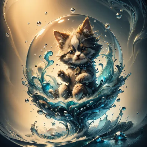 there is a cat that is sitting in a bubble on the water